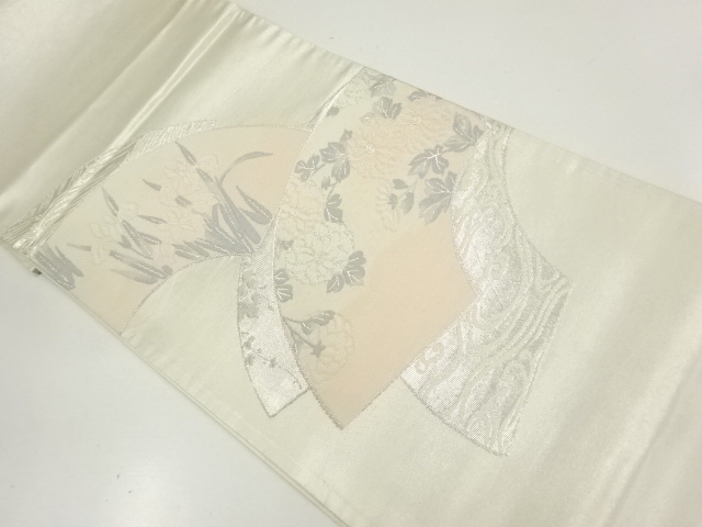 アンティーク　地紙に花模様織出し袋帯（材料）